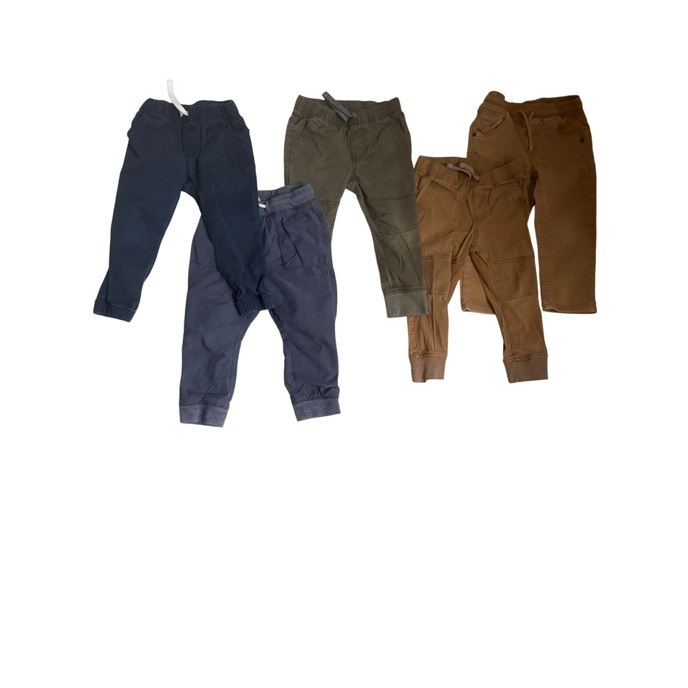 Cat & Jack Toddler Boys Jogger Pants Lot of 5 Navy Olive Brown Size 2T
